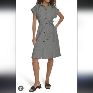 Calvin Klein Black and White Gingham Midi Dress